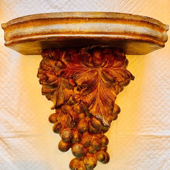 Gold gilt Mediterranean vine grape Wall shelf / sconce  composite 10 3/4" - Picture 5 of 11